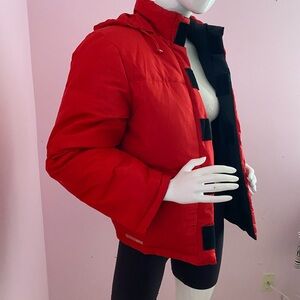 VTG Y2K RALPH Ski Ralph Lauren Down Puffer Coat Medium Reversible Hood Red Black